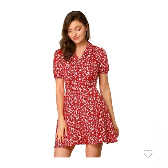 Allegra K Dresses & Skirts - Allegra K Women's Button Up Short Sleeve A-Line Chiffon Vintage Floral Shirt Dre